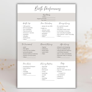 Bewerkbare sjabloon geboorteplan: neutraal zwart-wit ontwerp (canva, pdf-download)