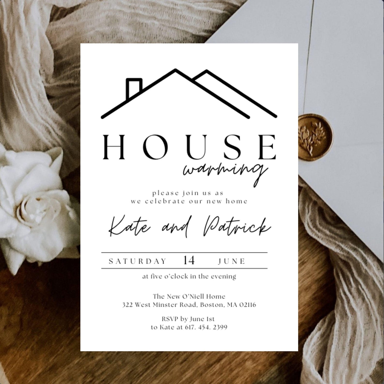 Minimalist Housewarming Invitation: Editable Black and White Canva ...