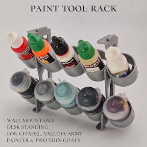 Paint Rack for Pots and Dropper Bottles - Citadel, The Army Painter, Vallejo, Two Thin Coats Desk or Wall Mount Stack for Miniature Painter