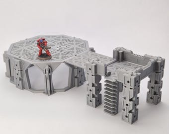 Grimdark Sci-Fi Landing Pad & Tower: Modular Wargaming Terrain