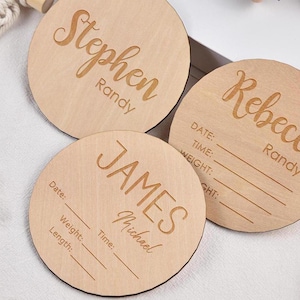Enseigne personnalisée pour faire-part de bébé en bois 3D, stats gravée en bois pour bébé, prénom pour bébé, cadeau pour nouveau-né, tailles disponibles