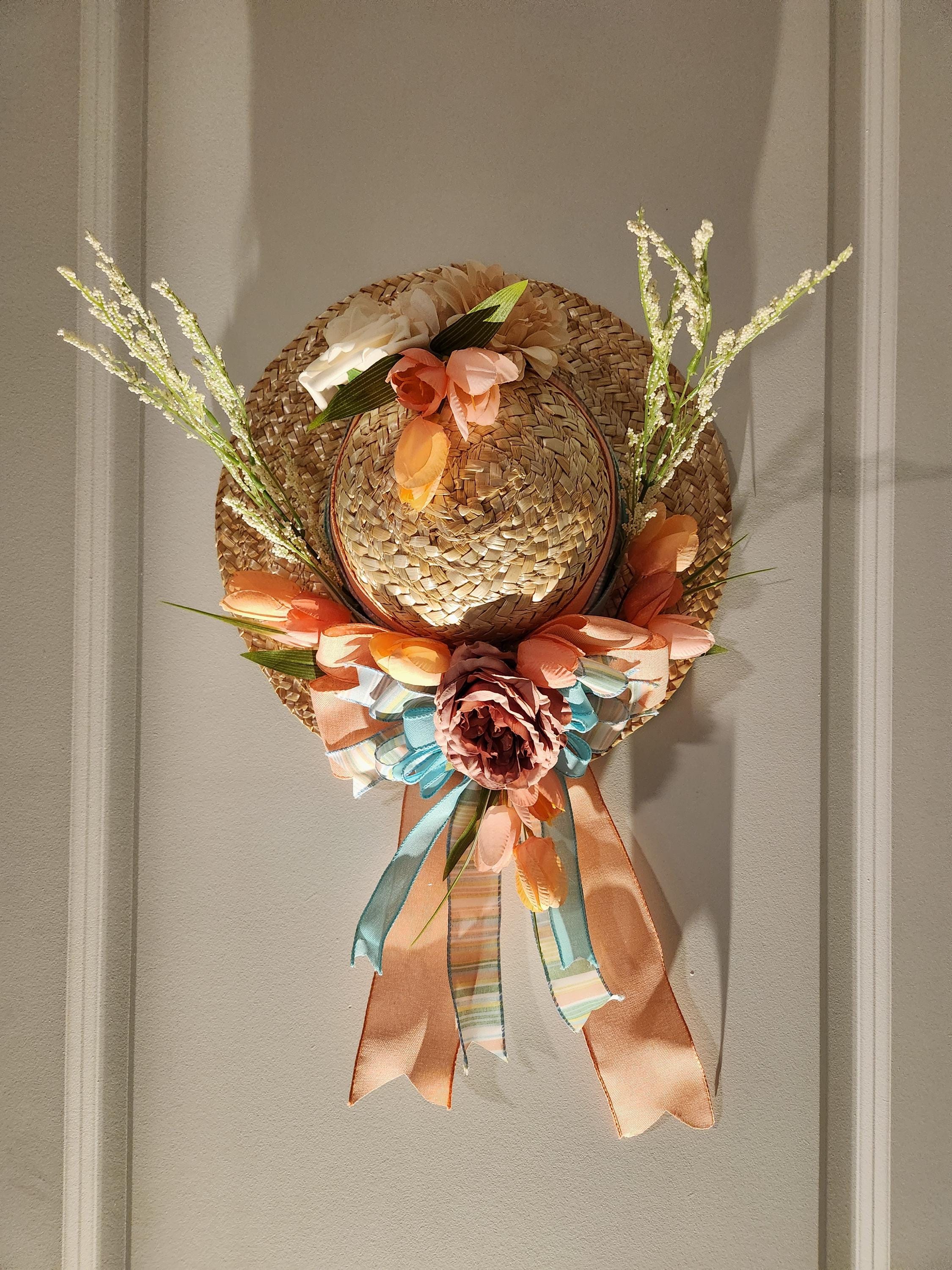 Cream and Peach Floral Straw Hat with Decorative Accents Handcrafted Floral Hat: All-seasons Faux Flower Decor - Etsy main image 4