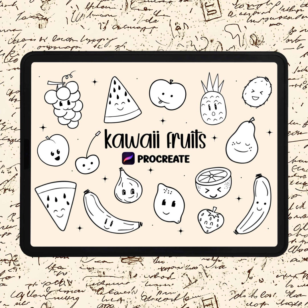 Kawaii Fruit Procreate Stamp Brush Set | Cute Food Doodle Clipart Icons ...
