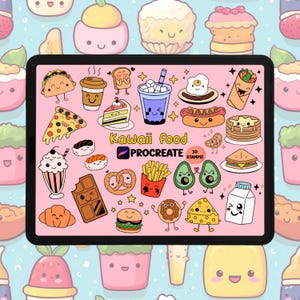 Kawaii Food Procreate Stamp | Cute Doodle Clipart for Procreate | Procreate Food Stamp Brush Set | Doodle Food Drawing | Digital Stamp Pack