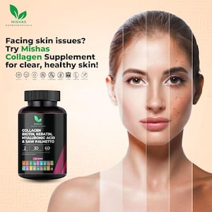 Misha Nutraceuticals Collagen, Biotin, Keratin & Hyaluronic Acid – Vegan Herbal Blend | 60 Capsules | Non-GMO | Plant-Based