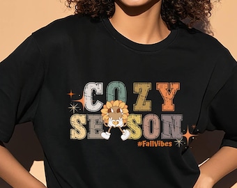 Gezellig seizoen herfst comfort kleuren T-shirt, rustiek retro stijl T-shirt, gezellige herfst top, vrouw vintage herfst shirt, fall vibes t-shirt, mom herfst kleding