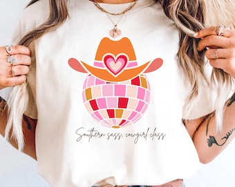 T-shirt discocowgirl rodeo, retro westernshirt, rodeo-outfit voor vrouwen, T-shirt Texas cowgirl, shirt van de Southern Sass cowgirl-klas, Southern Mama-top, top