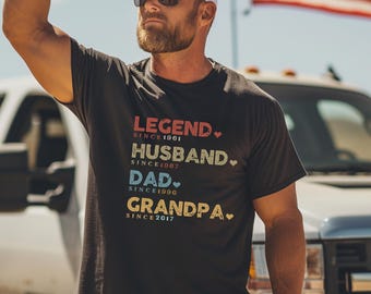 Benutzerdefiniertes Opa T-Shirt Personalisierte Daten Shirt für Männer, Legende seit Shirt für Männer, Papa Opa Geburtstagsgeschenk, Vatertagsgeschenk für Opa,