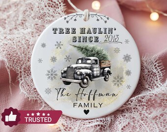 Personalized Vintage Christmas Ornament,Modern Farmhouse Custom Family tree keepsake,Xmas-Holiday Tree Rustic Decor,Arborist Holiday Gifts