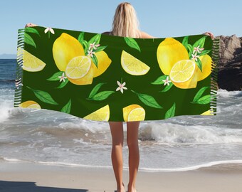 Lemon Theme Beach Towel,Tropical Citrus Vibe Towel for Summer,Outdoor Pool Party Towel,Gift for Her-Beach Gear,Travel Beach Towel-Cloth Gift