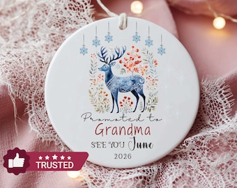 Promoted  to Grandma-Grannie Custom Christmas Ornament,Promoted to Grandparents Announcement Gifts,Personalized Granny Holiday Decor Bauble
