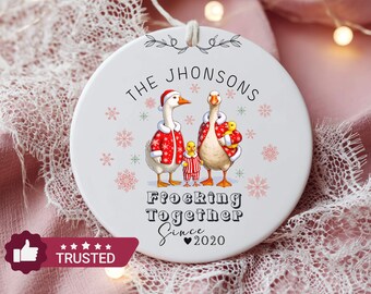 Goose-Personalized Family Keepsake Holiday Decor,Christmas Ornament Gift Family of 4, Silly Goose -Flocking Together Custom Year-Name Gifts