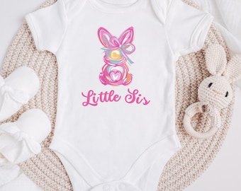 Little Sister Baby Onesie: Pink Rabbit, Newborn Infant Outfit