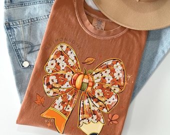 Aangepast T-shirt voor leraar Engels, herfst T-shirt met korte mouwen en bloemen, gepersonaliseerd lerarenshirt, trendy lerarentop met korte mouwen herfst
