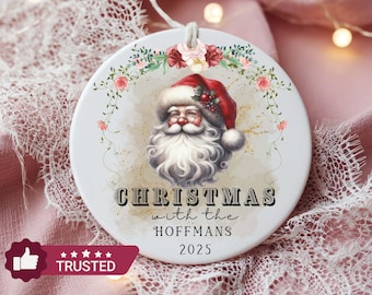 Custom Vintage-Santa Family Name Ceramic Ornament,Traditional Red Hat Santa,Personalized Christmas Tree Decoration,Holiday Keepsake Gift