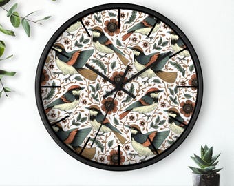 Vintage vogelwandklok, botanische vogelklok, decor rustiek huisje, vogelwachter, Moederdag natuurcadeau, boho woondecoratie boerderij