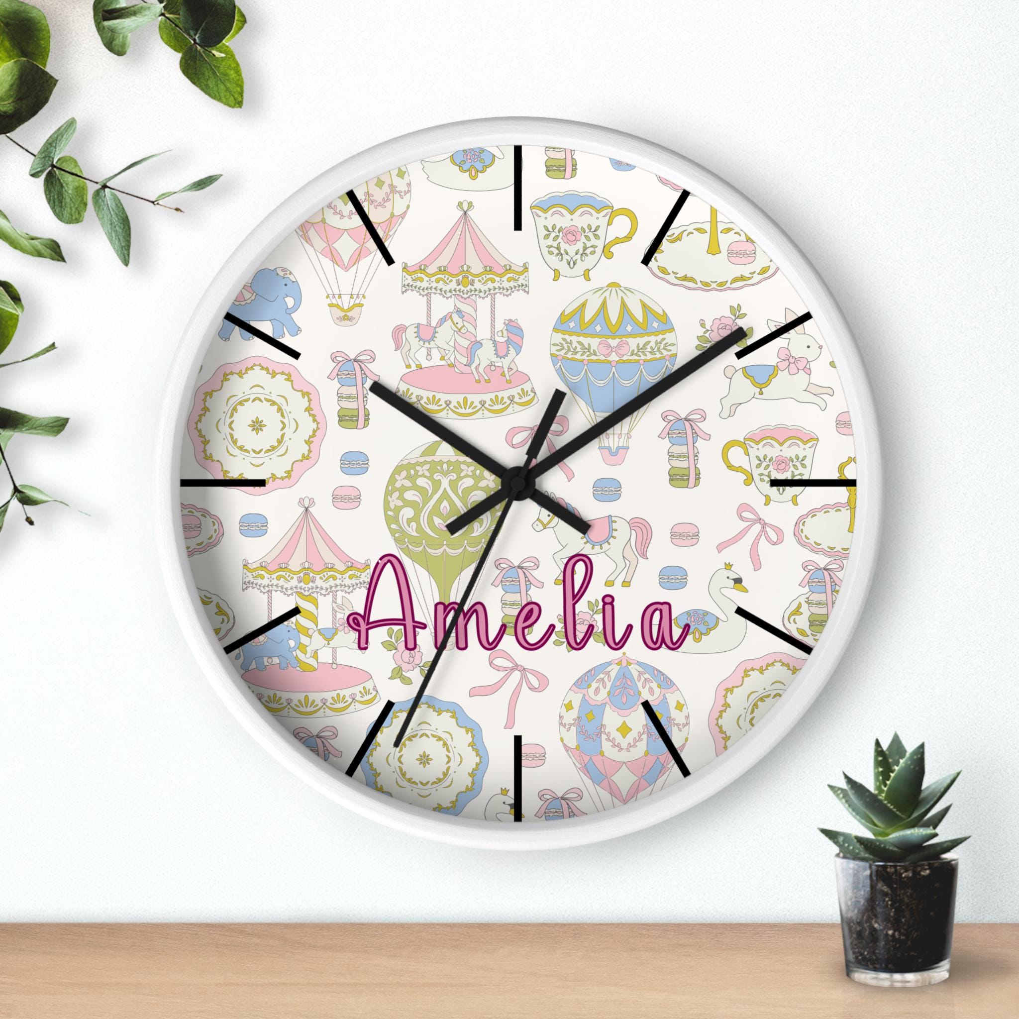 Personalized Carousel Nursery Wall Clock,custom Name Girls Room Clock ...