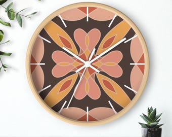 Boho Modern Wall Clock,Earthy Neutral Home Decor,Brown-Beige Minimalist Clock,Hippie Bohemian Wall Art,Contemporary Boho Accent Room Decor
