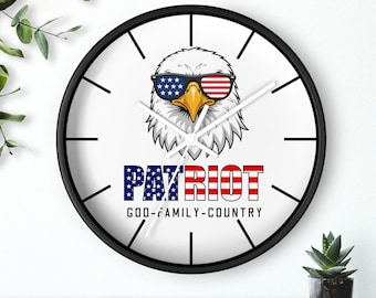 Patriotic Wall Clock for Men,American Eagle Clock,God Family Country,Veteran Man Cave Gift,Military Father’s Day Gift,Patriot American Eagle