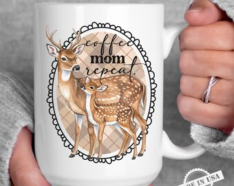 Koffiemok met herten van mama's | Bosmoedermok | Coffee Mom Repeat-mok | Moederdagcadeau voor moeder, New Mom Hunter-koffiemok, rustieke, bosachtige mama-mok