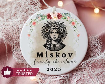 Custom Slavic Girl-Family Ornament,Traditional Slavic Personalized Ceramic Christmas Keepsake,Eastern European heritage Christmas Giftables