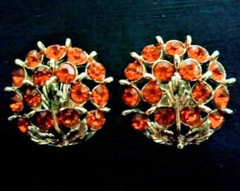 Vintage Clip On Earrings, 1950's Jewelry, BSK Jewelry, Orange Citrine, Statement Jewelry, Women's Jewelry, Classic Jewelry, Orange Earrings