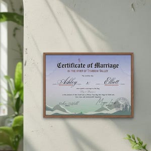 Certificado de matrimonio personalizado de Stardew Valley