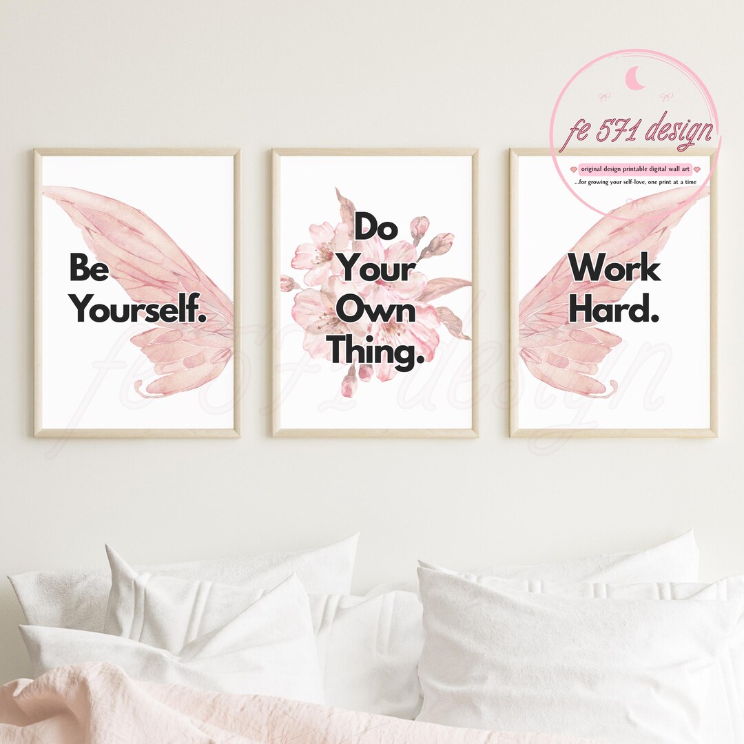 Angel Wings Motivational Wall Art Set of 3 Trendy Pink Wall Art Set of ...