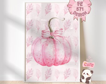 Pink PUMPKIN Wall Art Watercolor Pumpkin Print Girly Pumpkin Poster Aesthetic Girly Fall Decor Pink Pumpkin with Bow Art Cute Pumpkin Print