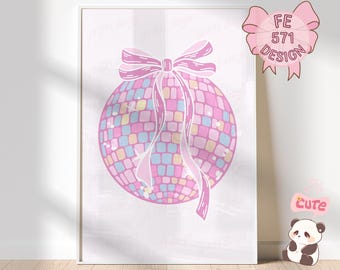 Pink Disco Ball Print, Funky 70s Vintage Aesthetic Print, Mirrorball Poster, Apartment Decor, College Dorm Decor Trendy Wall Art Posters
