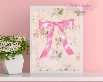 Cute Bow Wall Art Vintage Anime Bow Art Ribbon Aesthetic Print Feminine Bow Illustration Coquette Aesthetic Decor Soft Digital Printable Art