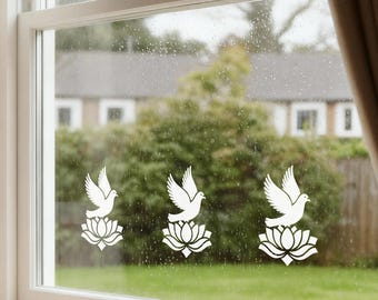 Pigeon and Lotus Flower Vinyl Window Sticker | Glass Awareness Visibility Decal