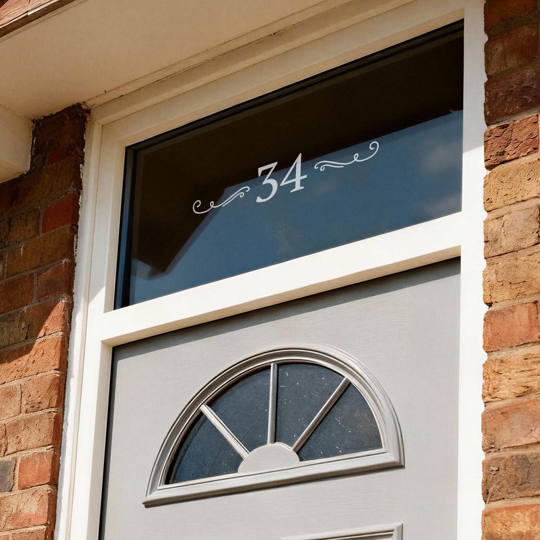 Tbd Window Swirls House Number Etched Vinyl Sticker | Custom Transom Window ...