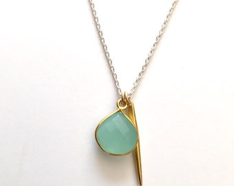 Gold Spike Necklace - Chalcedony Necklace - Mixed Metal Necklace