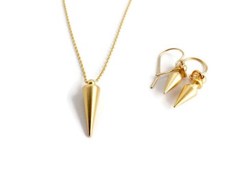 Gold Spike Jewelry Set - Gold Spike Necklace - Gold Spike Earrings - Jewelry Gift Set