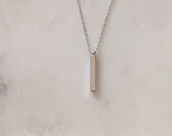 Silver Bar Necklace - Vertical Bar - Modern Necklace - Minimalist Jewelry