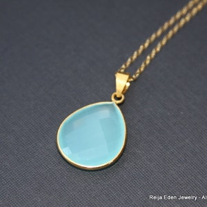 Baby Blue Chalcedony Necklace, Stone, Gold, Simple Every Day Jewelry, Blue Stone Necklace image 3