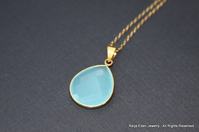 Baby Blue Chalcedony Necklace, Stone, Gold, Simple Every Day Jewelry, Blue Stone Necklace image 3