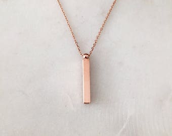 Rose Gold Bar Necklace - Minimalist Necklace - Modern Necklace - Vertical Bar Pendant