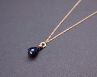 Sapphire Gemstone Necklace, Dark Blue, 14K gold filled, September Birthstone, Sterling Silver Option