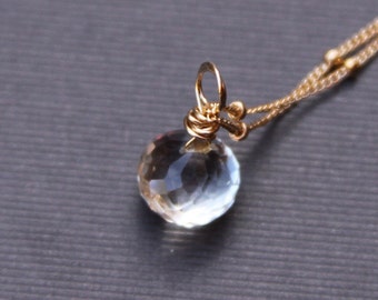 Gold White Topaz  Necklace - Handmade - Gold Stone Necklace - Gemstone Necklace