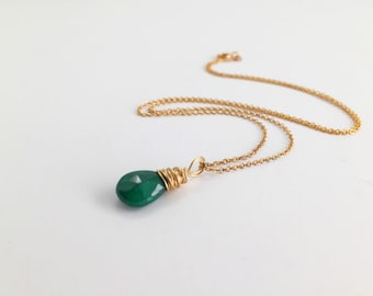 Tiny Emerald Necklace - Handmade - Gemstone Necklace