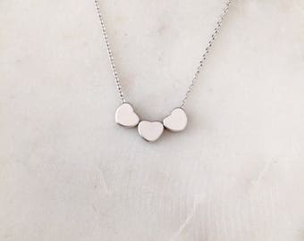 Three Hearts Necklace - Silver - Tiny Hearts Necklace - Minimalist Necklace