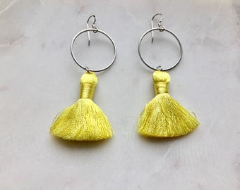 Yellow Tassel Earrings - Sterling Silver Ear wires - Silver Earrings - Fashion Earrings