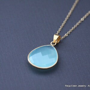 Baby Blue Chalcedony Necklace, Stone, Gold, Simple Every Day Jewelry, Blue Stone Necklace image 1