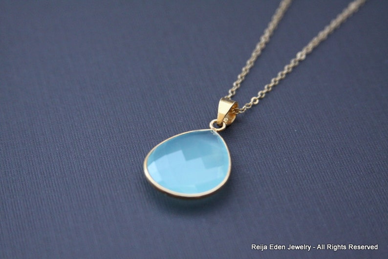 Baby Blue Chalcedony Necklace, Stone, Gold, Simple Every Day Jewelry, Blue Stone Necklace image 1