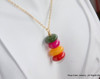 Candy Jade Necklace, Colorful, Gemstone Jewelry, Wire Wrapped