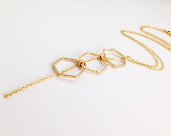 Gold Hexagon Necklace, Modern Necklace, Modern Jewelry