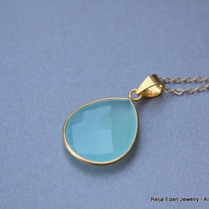 Baby Blue Chalcedony Necklace, Stone, Gold, Simple Every Day Jewelry, Blue Stone Necklace image 2