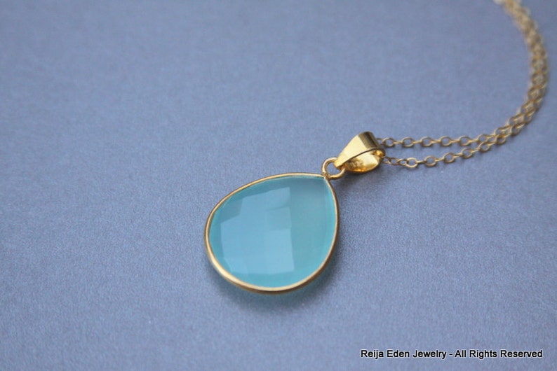 Baby Blue Chalcedony Necklace, Stone, Gold, Simple Every Day Jewelry, Blue Stone Necklace image 2